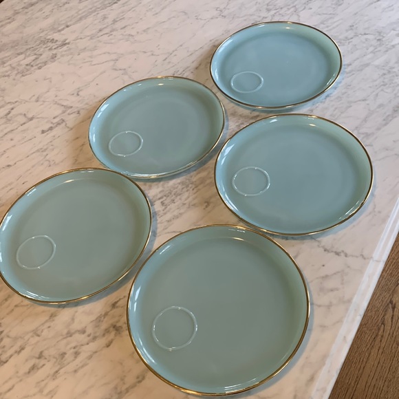 Fire King turquoise luncheon/snack plates with teacups - Picture 4 of 5